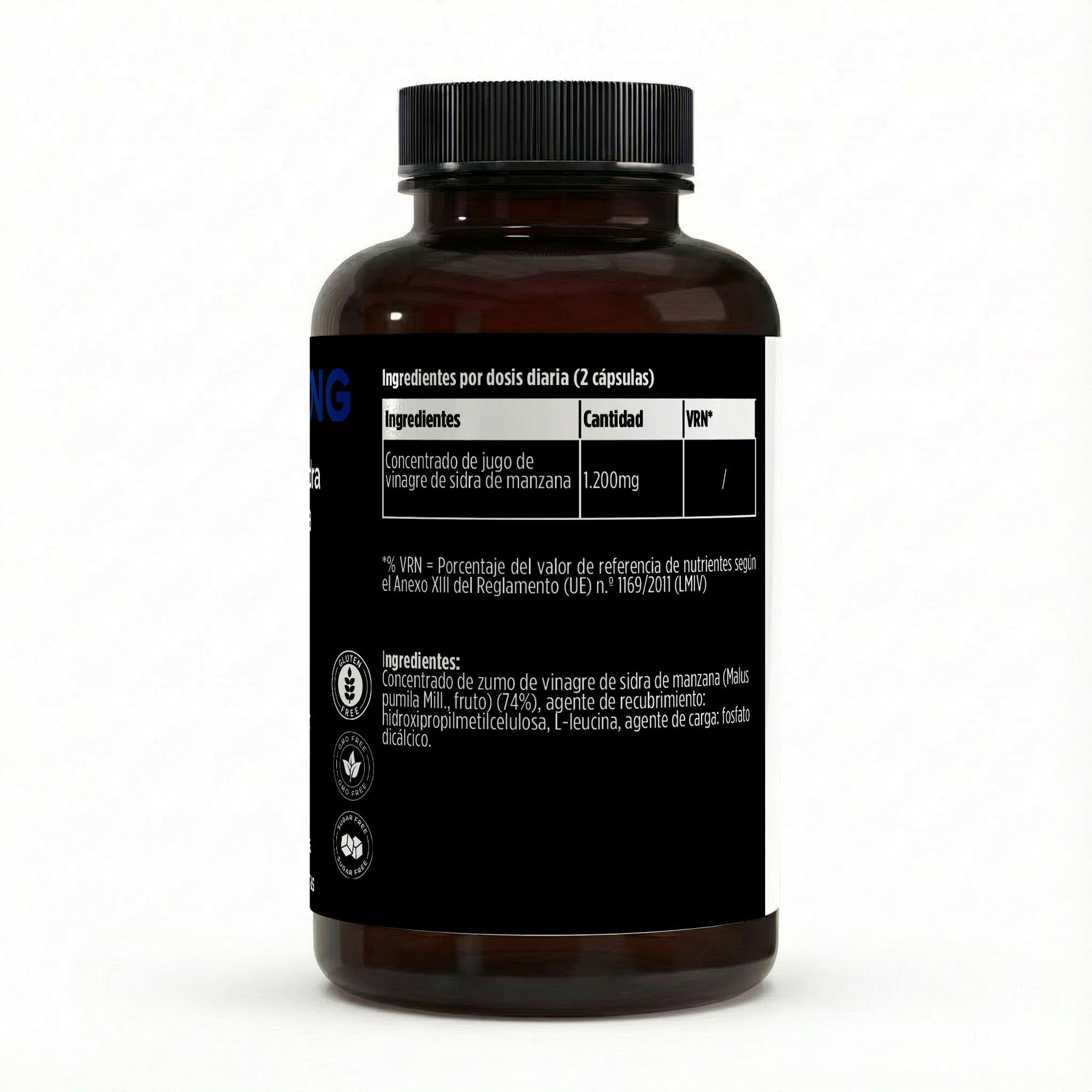 Cápsulas veganas de vinagre de manzana 600 mg, bote de 120