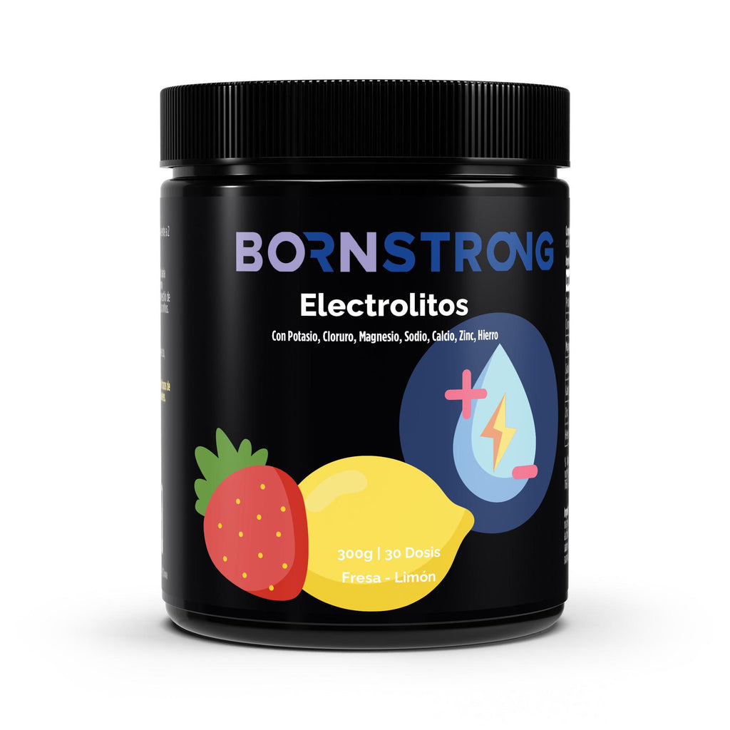 Electrolitos Fresa Limón - Polvo 300 g, suplemento para hidratación y recuperación deportiva