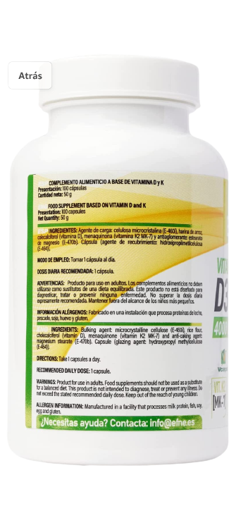 VITAMINA D3 + K2 4000ui con MK-7 Natural ( Extracto de Natto ) (Sistema inmune Top, Apatía, Cansancio)