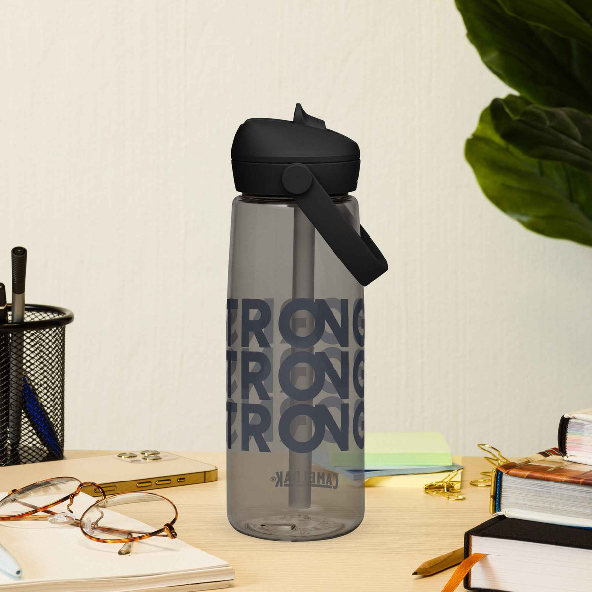 Flip straw water bottle