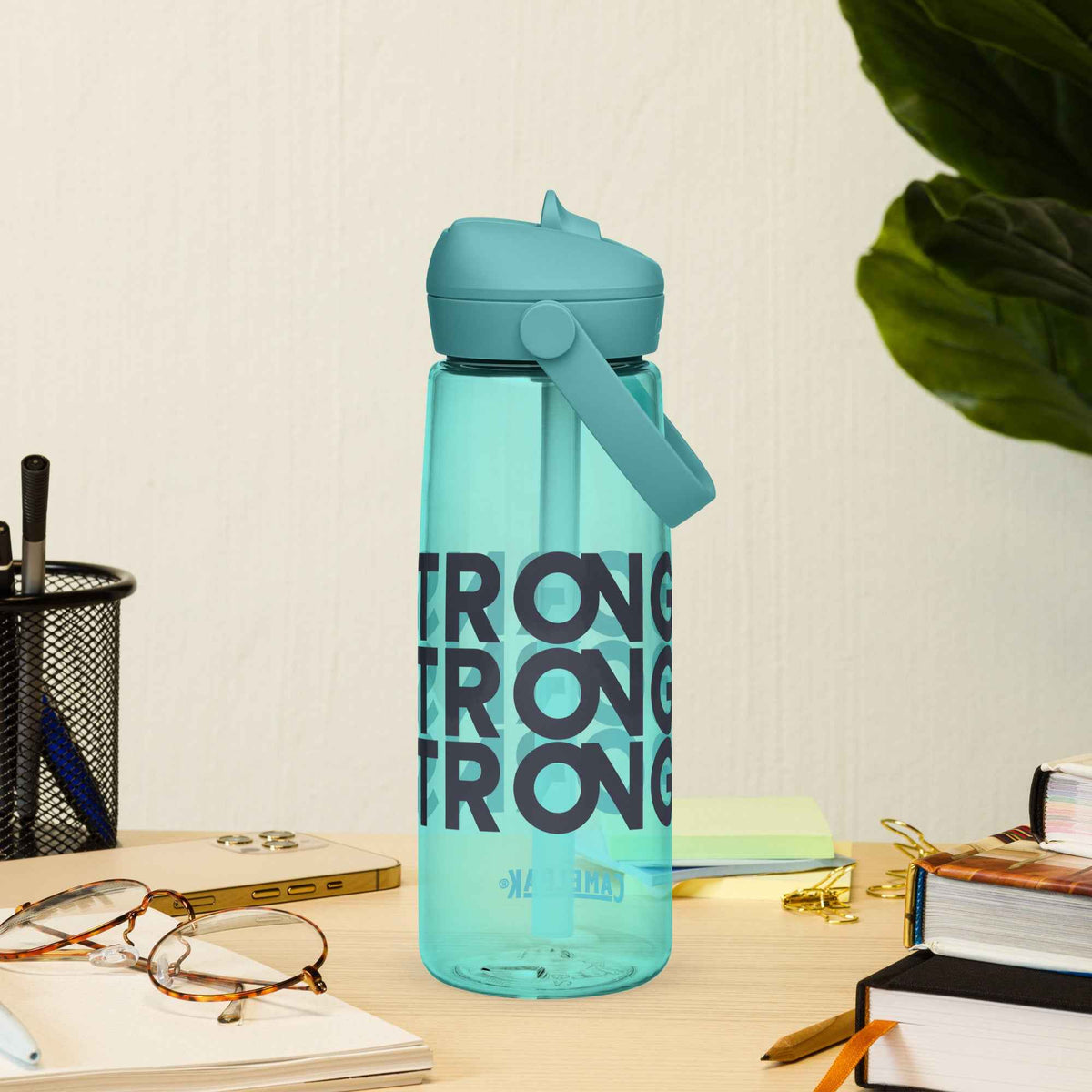 Flip straw water bottle