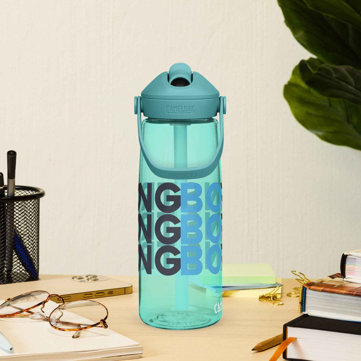 Flip straw water bottle