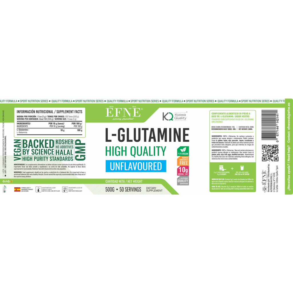 L-Glutamina Pura (Kyowa Quality®) - 500g | Recuperación Muscular y Salud Intestinal
