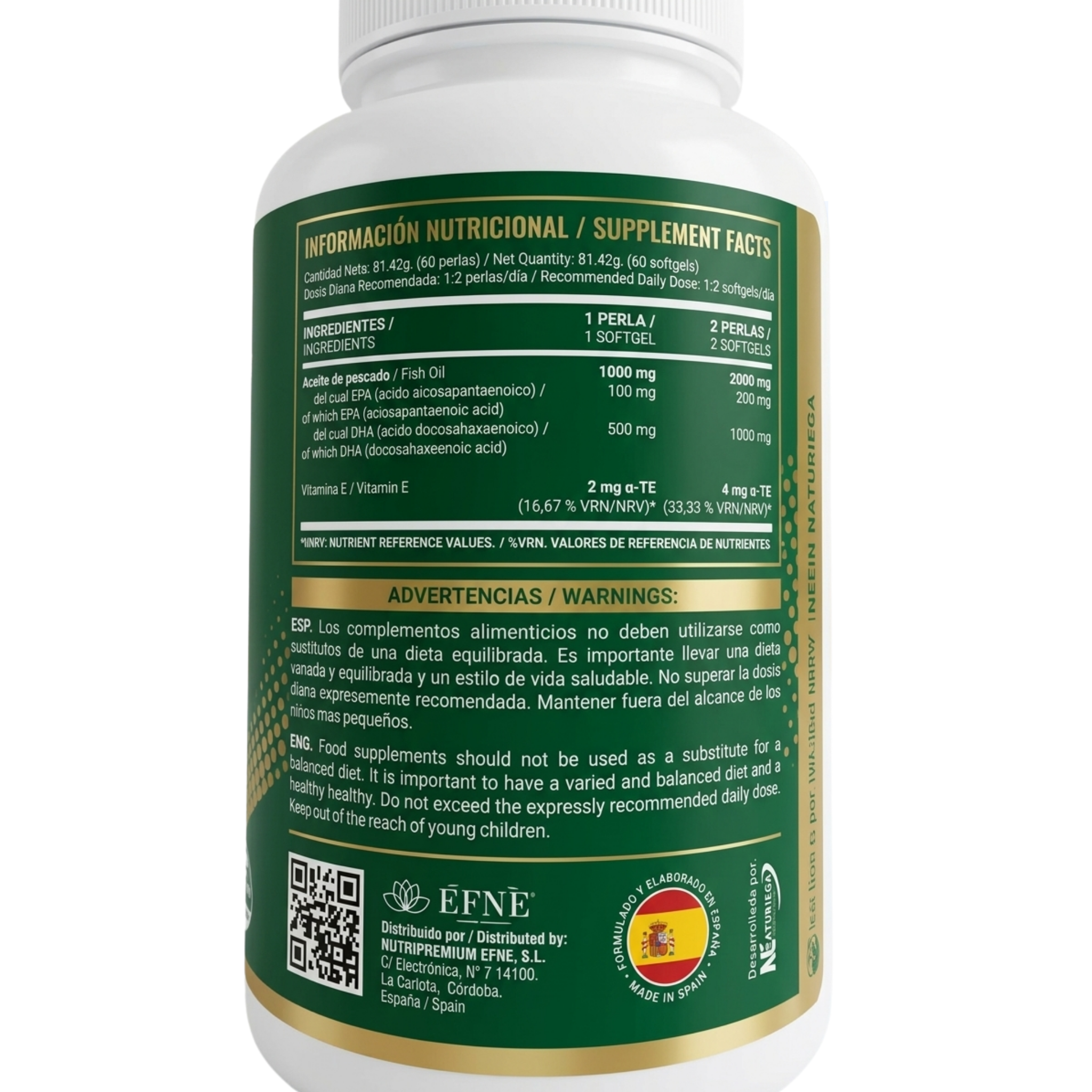 Omega 3 DHA Plus EFNE (Certificación IFOS™) – 60 Perlas | Forma de Triglicérido (TG)