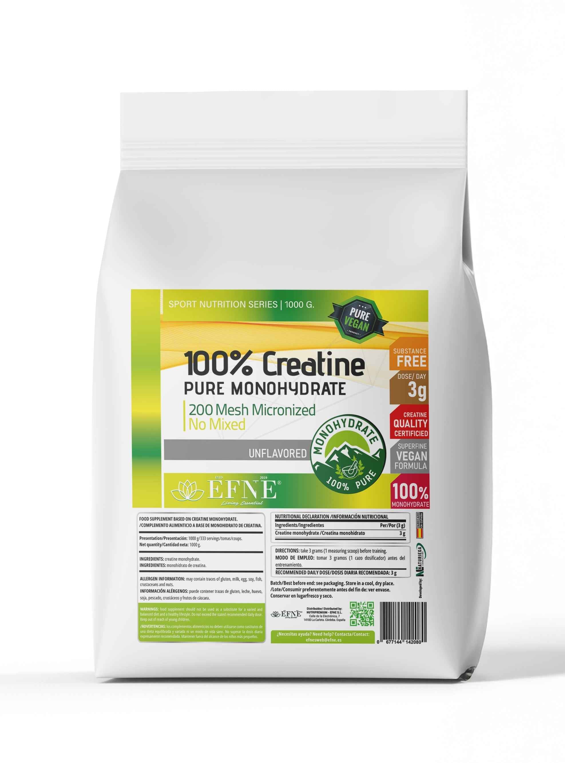Creatina Monohidrato EFNE – 200 Mesh Micronizada de Alta Absorción Formato 1kg