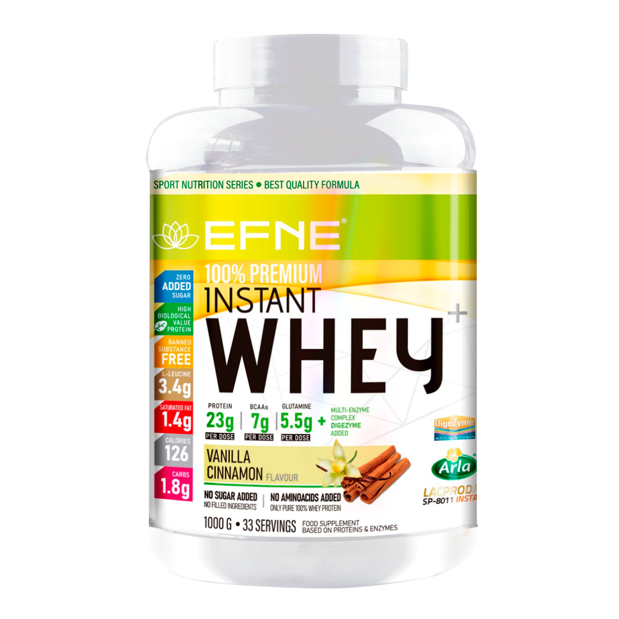 Proteína Whey Vainilla-Canela EFNE | Suave, Ligera y Efectiva con DigeZyme® (1kg / 2kg)